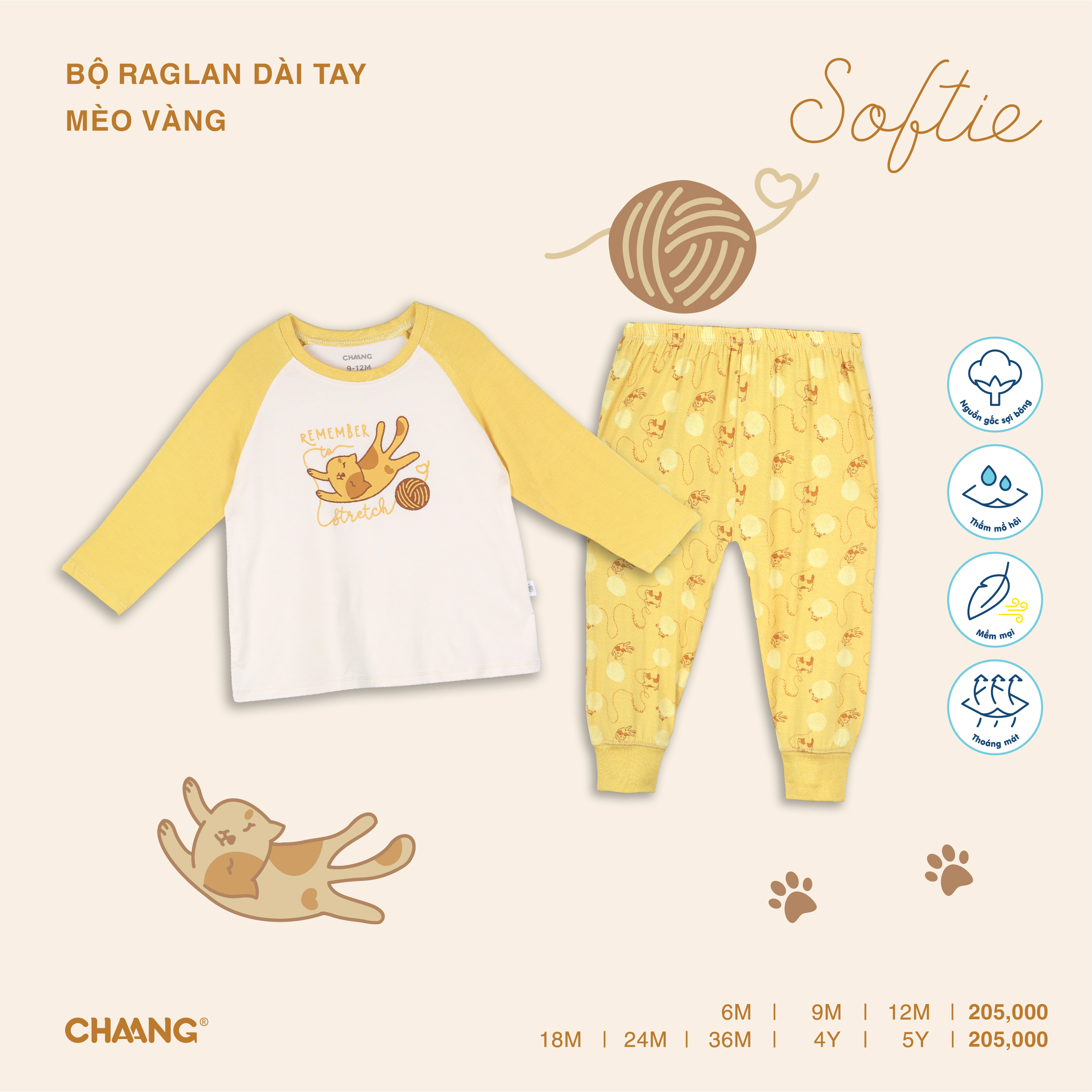 Bộ raglan dài tay Mèo Chaang