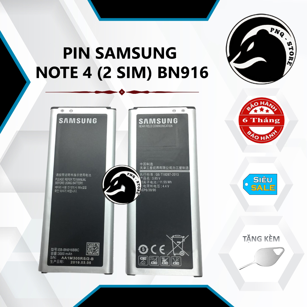 Pin samsung note 4 2 sim, 3000mah - đúng chất lượng - bh 1 năm