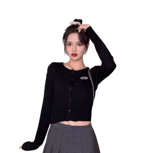 [HCM]Áo thun crop tay dài cài nút giữa cổ tròn thời trang mới Adc 64