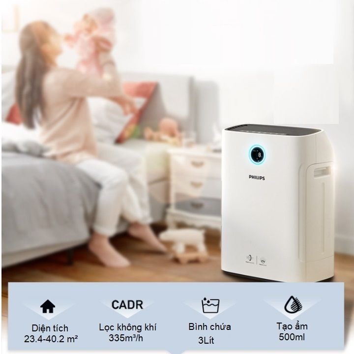Máy lọc không khí, tạo ẩm 2 trong 1 thương hiệu nhập khẩu Philips AC2726/00 sử dụng cảm biến chất lượng không khí 4 màu, kết hợp hai công nghệ VitaShield và Nanocloud (Bảo hành 12 tháng)