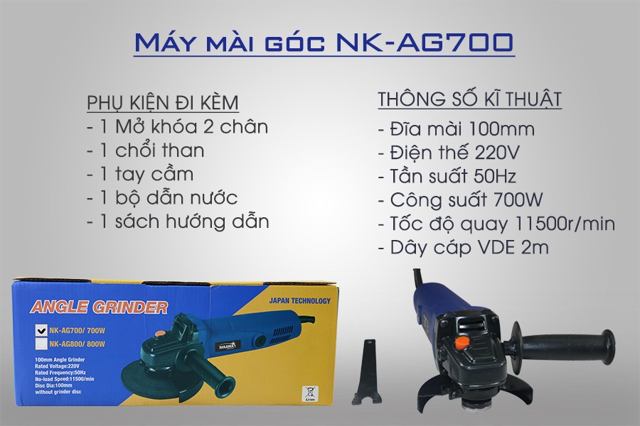 Máy mài góc Nikawa NK-AG700 - CÔNG SUẤT 700W