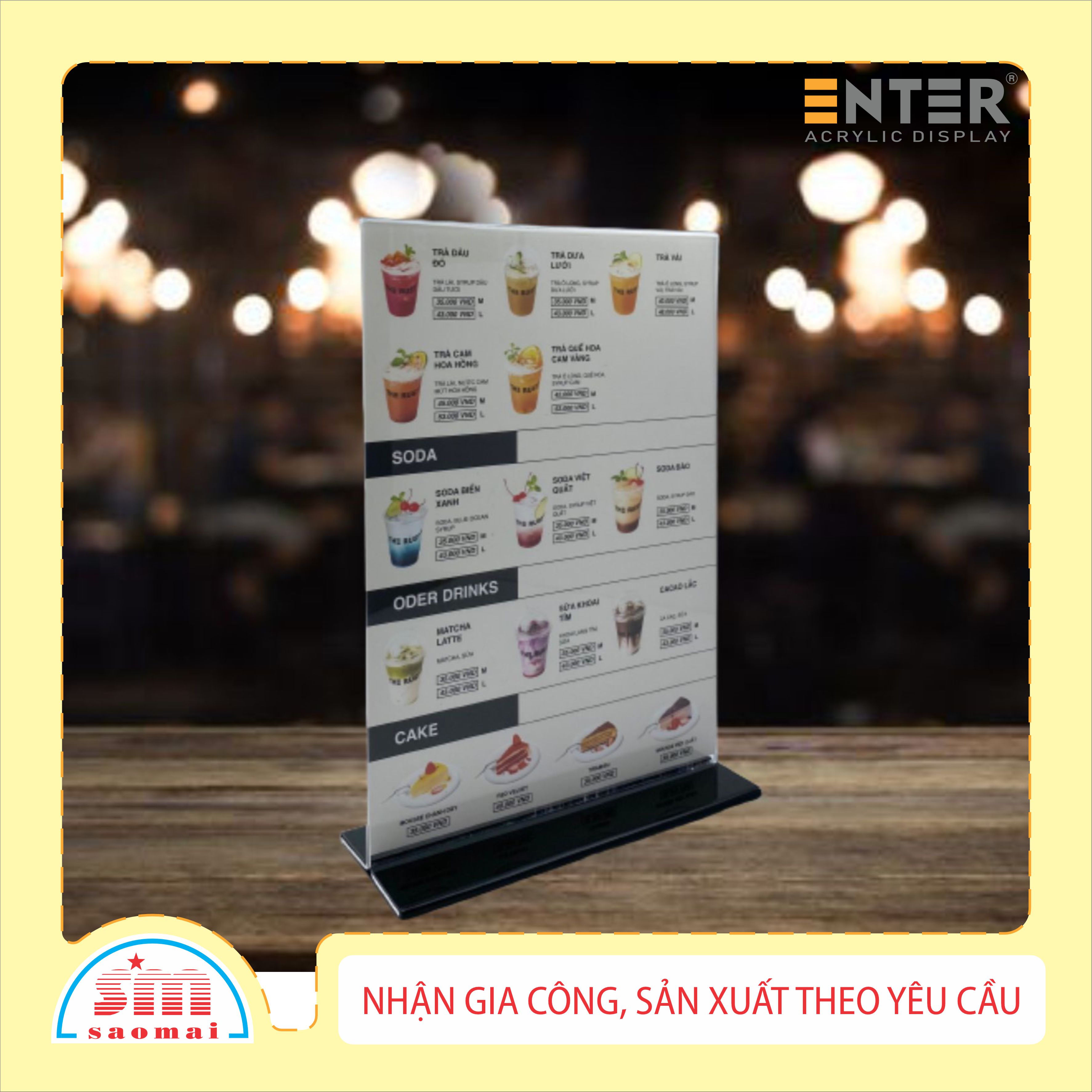 Kệ mica 2 mặt Enter E10-U 100x150mm đế lùa uốn bằng, Kệ menu nhà hàng, Standee mica để bàn, Bảng quét mã QR Code