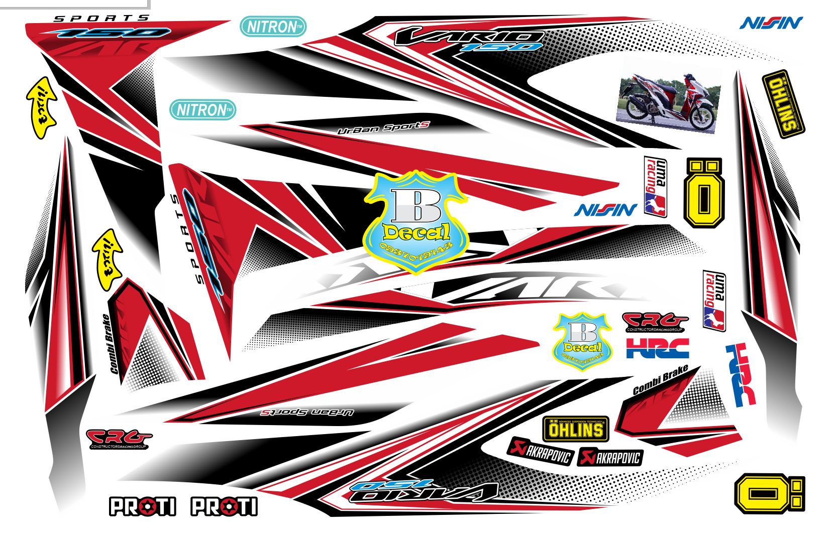 Tem rời vario 150 trắng đỏ rice decal
