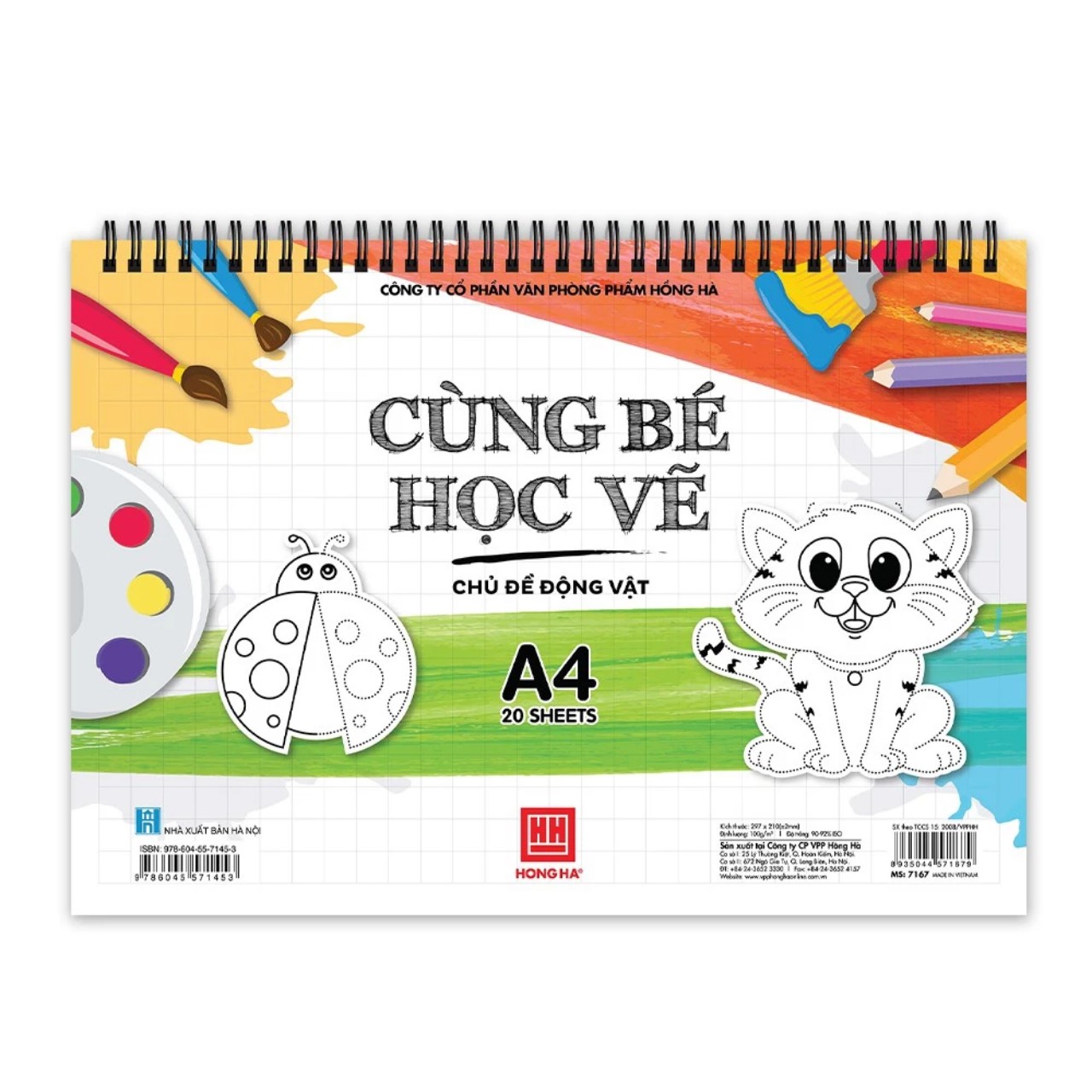 Tập vẽ gáy lò xo "Cùng bé học vẽ", minh họa song ngữ Anh Việt - Hồng Hà