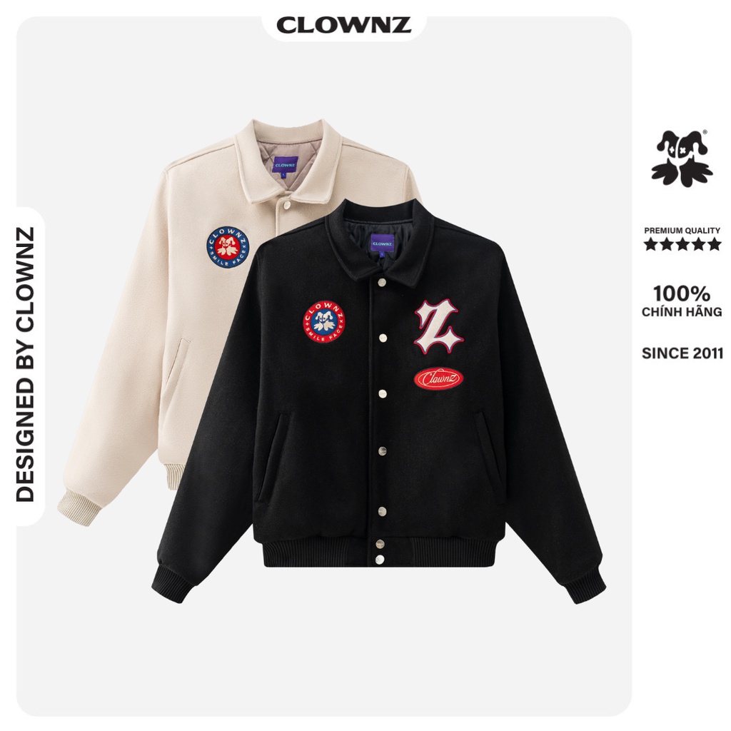 Áo khoác varsity jacket, bomber local brand Clownz Z letter vải dạ