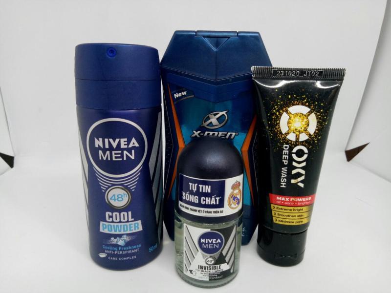 Mua 4 món - Tặng 2 món : 1Dầu gội Xmen nước hoa sạch gàu thơm mát + 1Xịt khử mùi Nivea 50ml/Chai + 1Lăn khử mùi Nivea 12ml/chai + 1Sữa rửa mặt Oxy 25g/tuýp + tặng 2 món : tuýt kem đánh răng 30g + túi đựng mỹ phẩm tốt nhất
