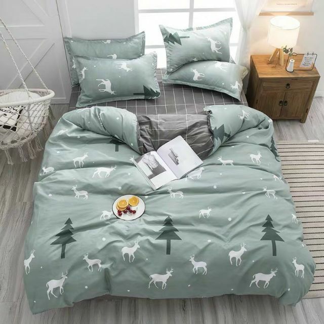 Cotton Poly Bộ Chăn Ga Gối Hươu Xanh Bộ Chăn Ga Gối Cao Cấp Nhập Khẩu 5 Món, 4 Món Sản Phẩm Chăn Ga Gối Nệm Dùng 4 Mùa