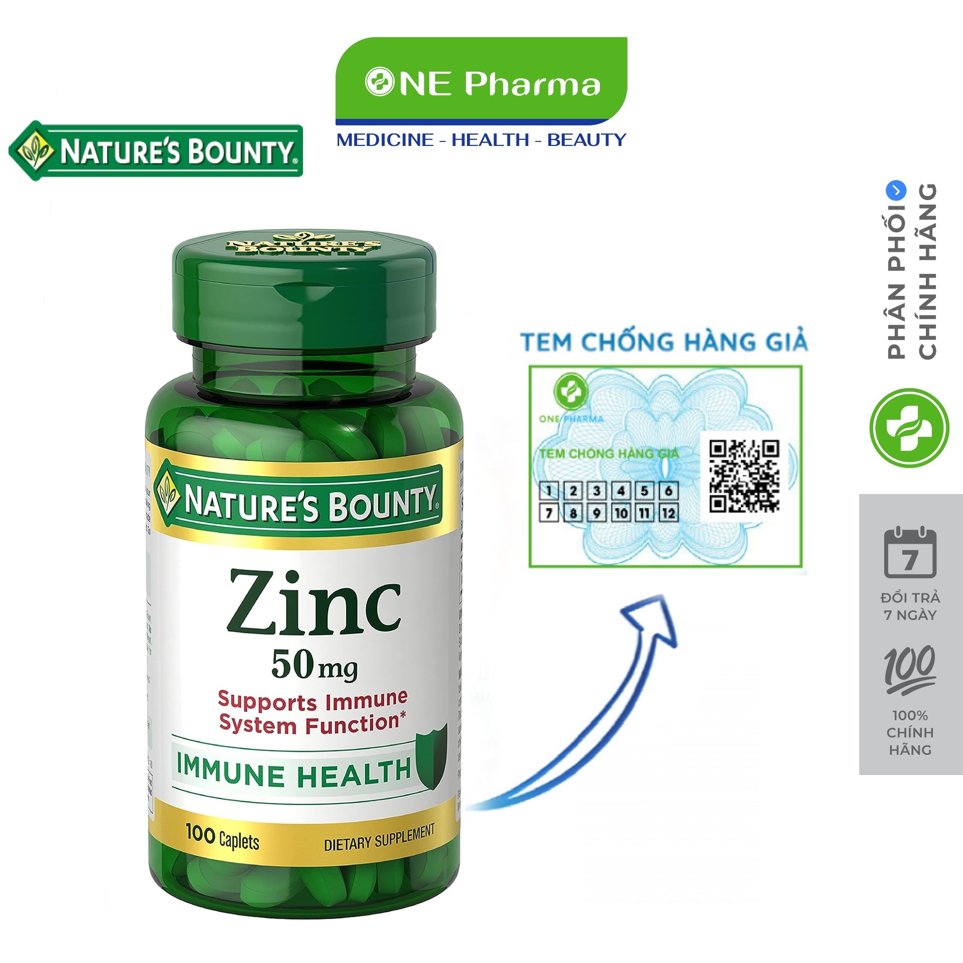 Viên uống bổ sung kẽm Nature’s Bounty Zinc 50mg 100 Viên