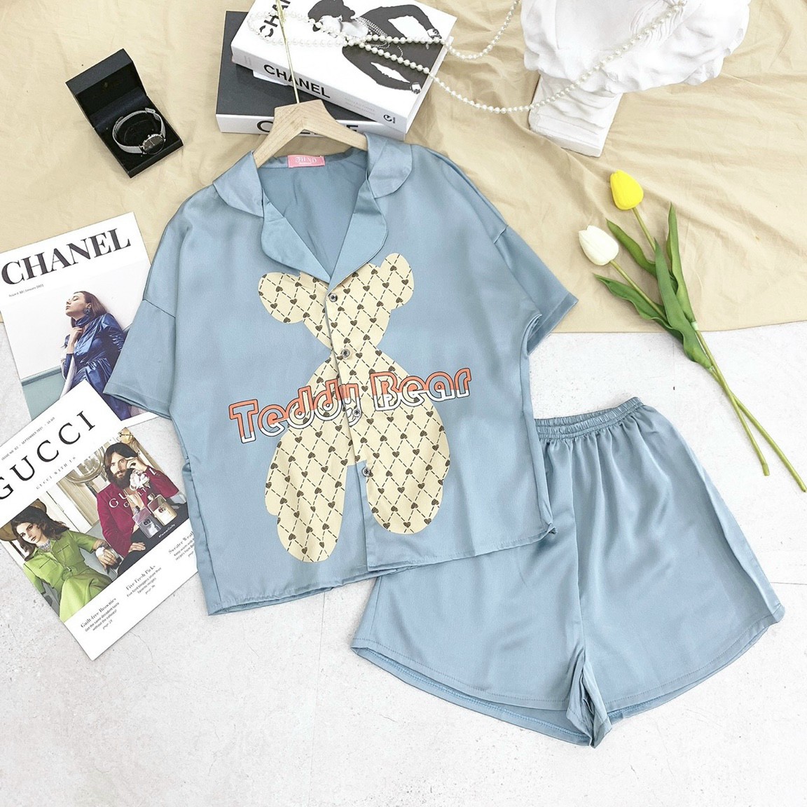 BỘ ĐỒ NGỦ PYJAMA ĐÙI DƠI 3D LỤA SATIN SIÊU HOT (NHIỀU MẪU)