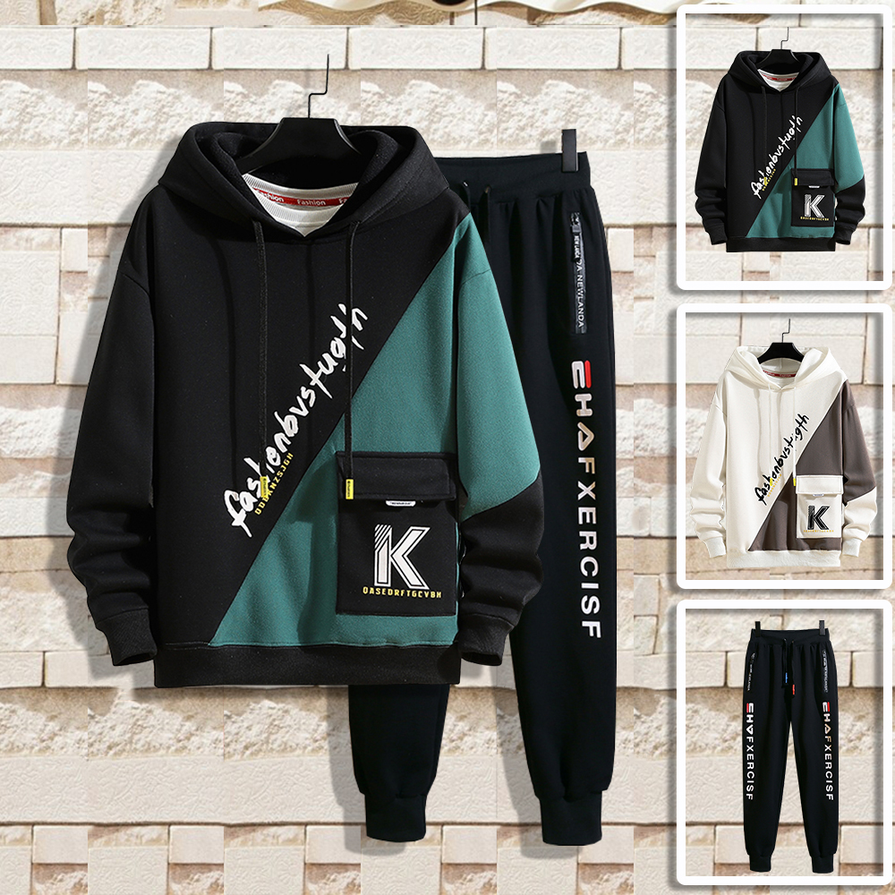 Bộ Quần Áo Nỉ Nam Thu Đông Áo Hoodies Phối Túi Hộp Chữ K Kết Hợp Quần Jogger Bo Gấu Năng Động Thời Trang FASHION4MENHCM SET NAM 90000144