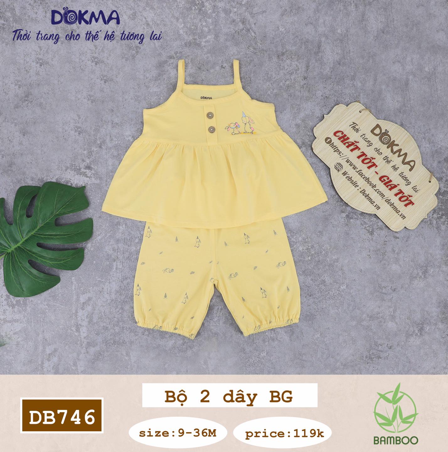 Bộ 2 dây sợi tre mềm mát bé gái Dokma DB746