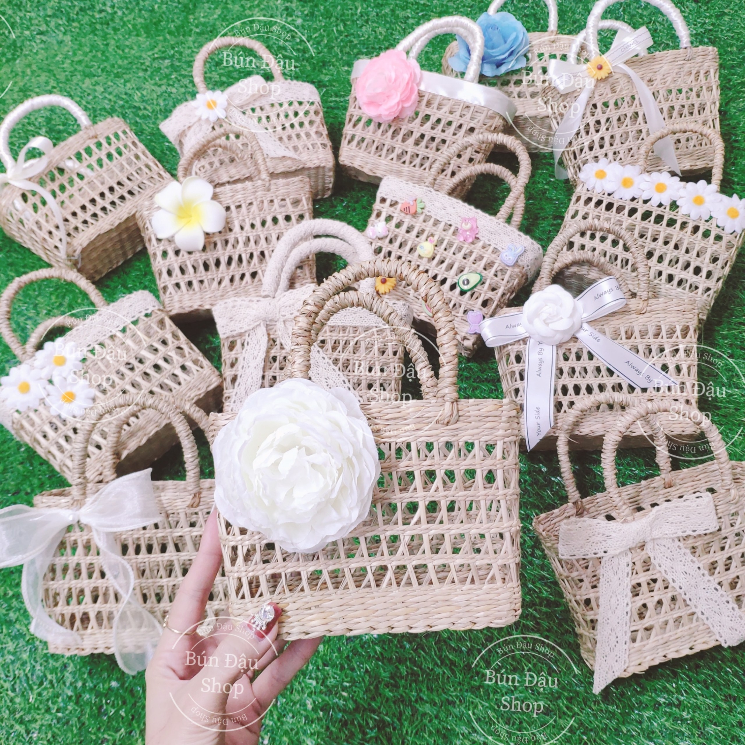 Túi Cói Mini Vintage Cầm Tay Sống Ảo (18x16cm)