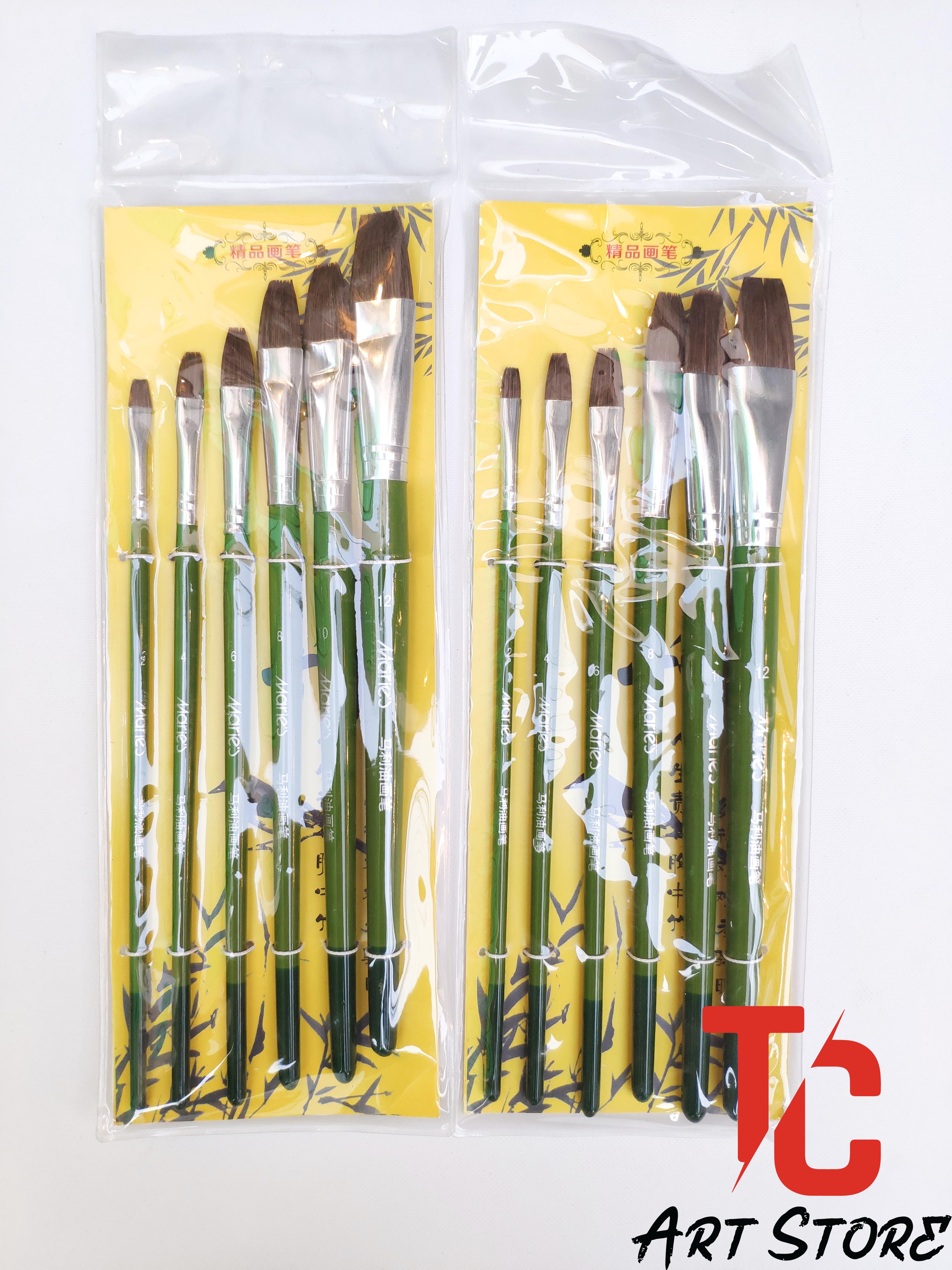 [TC Art Store] Bộ Cọ Đầu Vuông Maries cán Xanh Lá ( Cán Ngắn )