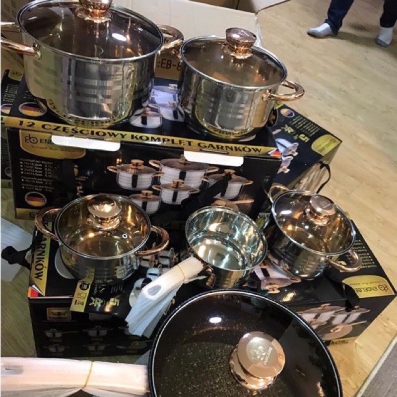 Bộ nồi ENGELBERG vung kính, 6 món 12 chi tiết, đáy 5 lớp nhập khẩu Đức - Đẹp không tì vết ! - Dùng được cho mọi loại bếp, đặc biệt là bếp từ. Bảo hành 12 tháng.