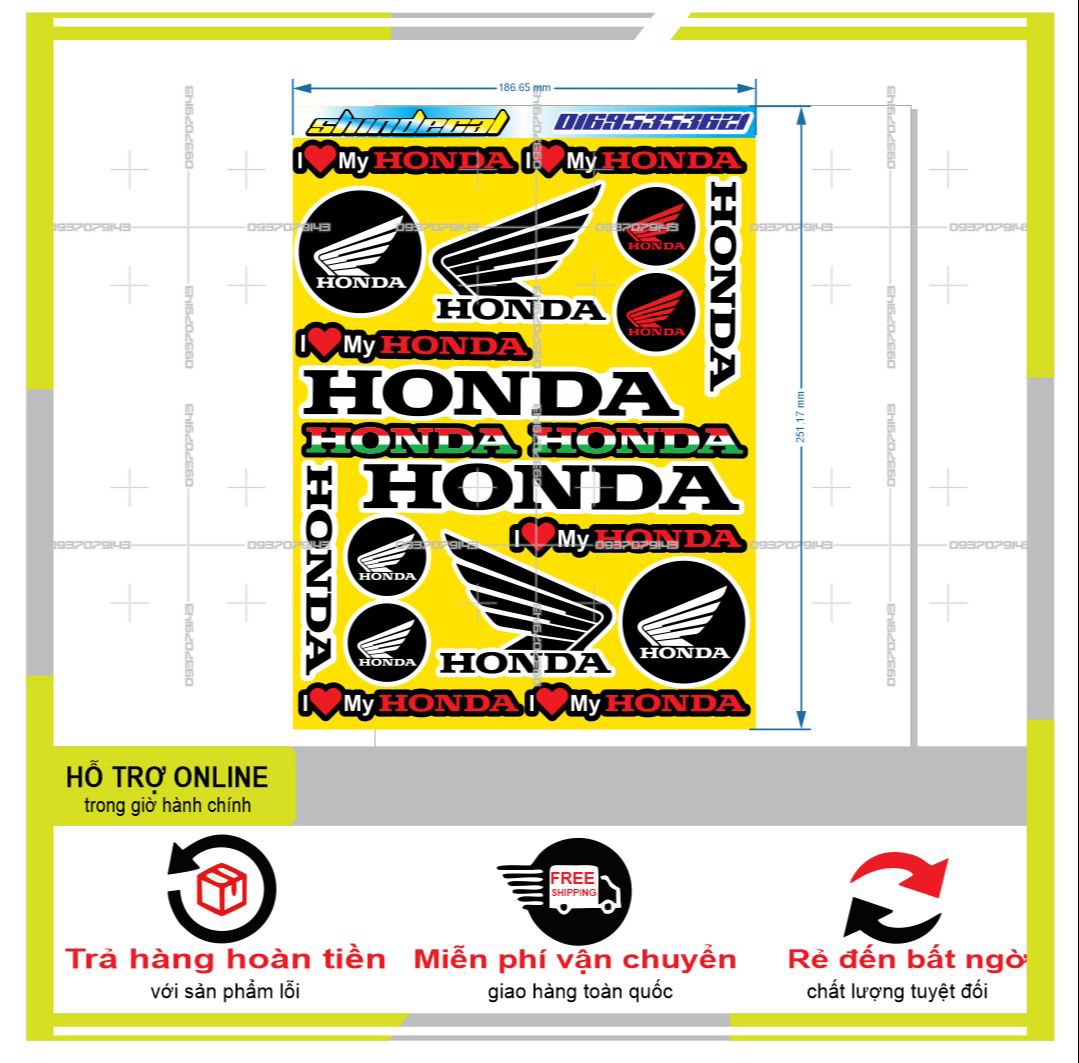 Logo sticker cánh chim honda vàng -decal chống nước - không bay màu