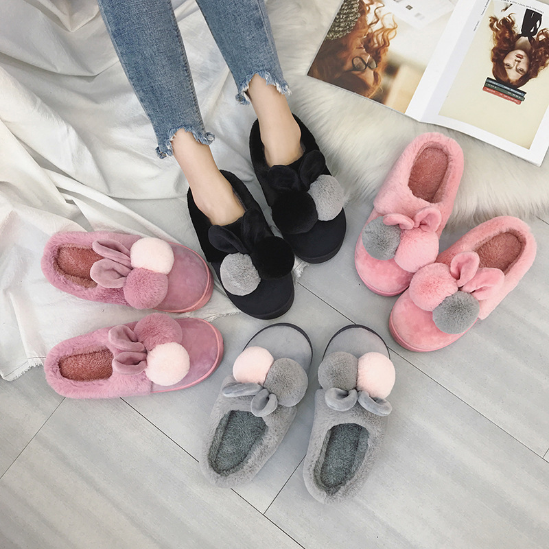 Real velvet flip flops office home hemp spa shoes rabbit plush slippers cat cotton slippers genuine rabbit ears slippers home slippers
