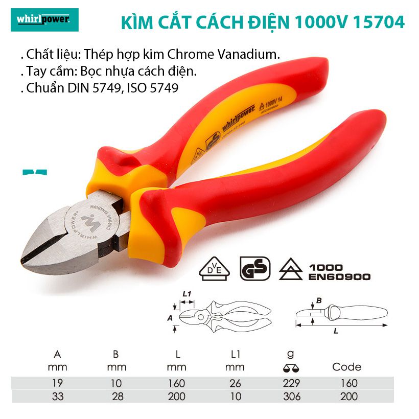 Kìm cắt cách điện 1000V Whirlpower