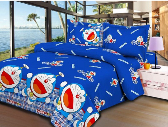 (FreeShip MAX) Set 3 Món Ga Gối Cotton Poly Mẫu Doremon Xanh