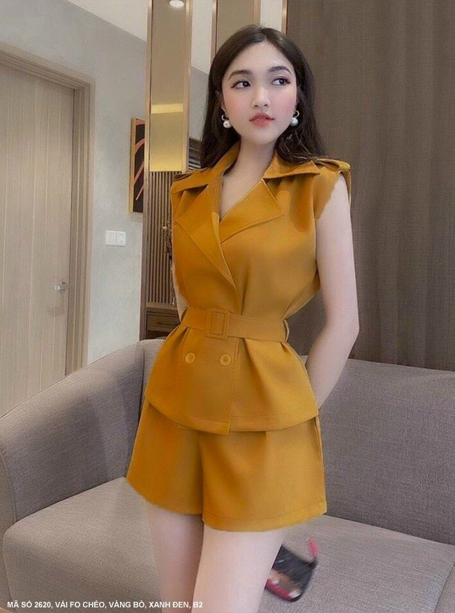 Mydu Shop |    Ms 2620 Set of Collared Vest, Elegant for Going Out with Waist Tie
