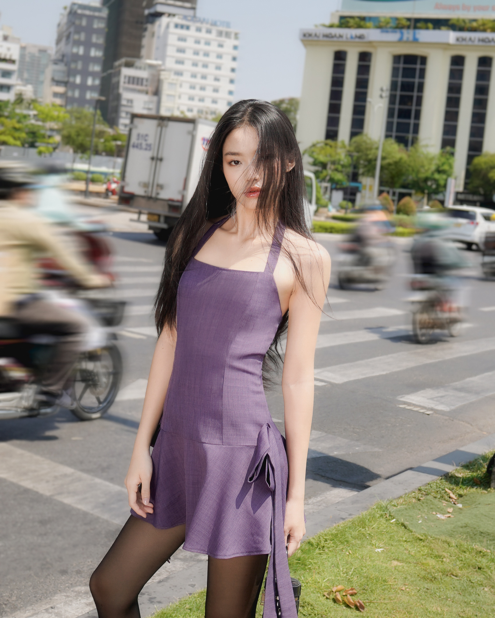 DALLA Đầm cột dây cổ yếm gắn nơ 2 bên (D21)