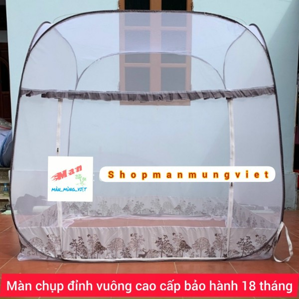 Màn chụp tự bung đỉnh vuông có chân viền vải lụa cao cấp