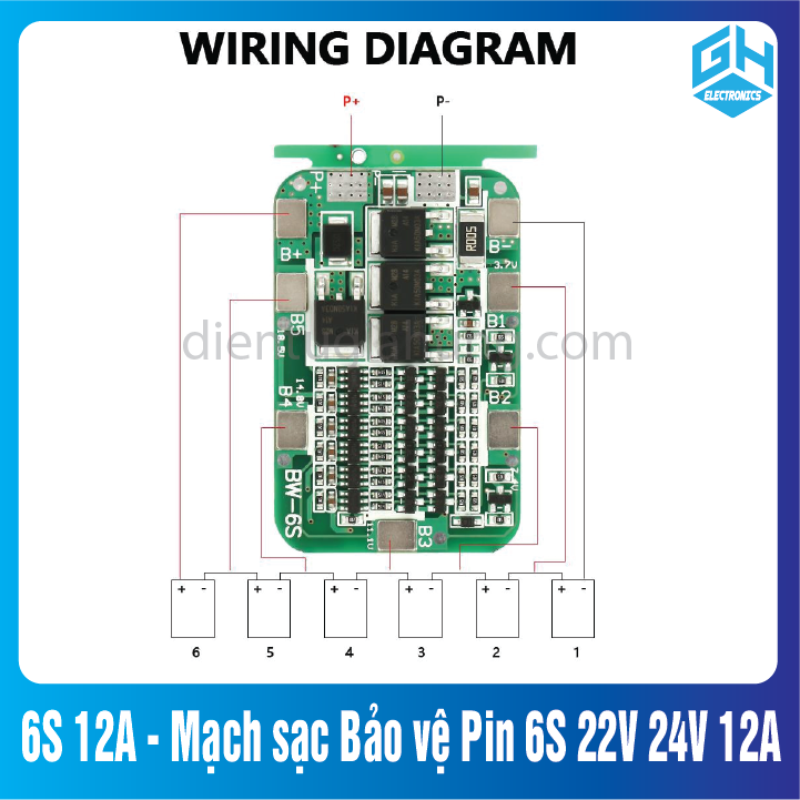 Mạch sạc Bảo vệ Pin 6S 22V 24V 12A