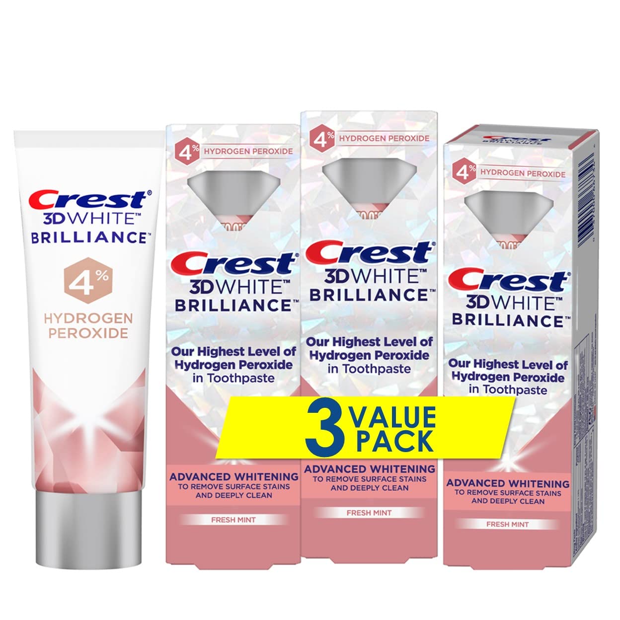 Kem Đánh Răng siêu trắng Crest 3D White Brilliance 4% Hydrogen peroxide