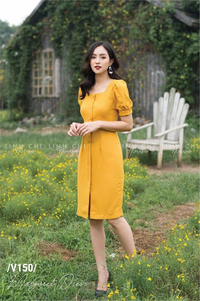 Đầm nút cổ vuông mới nhất