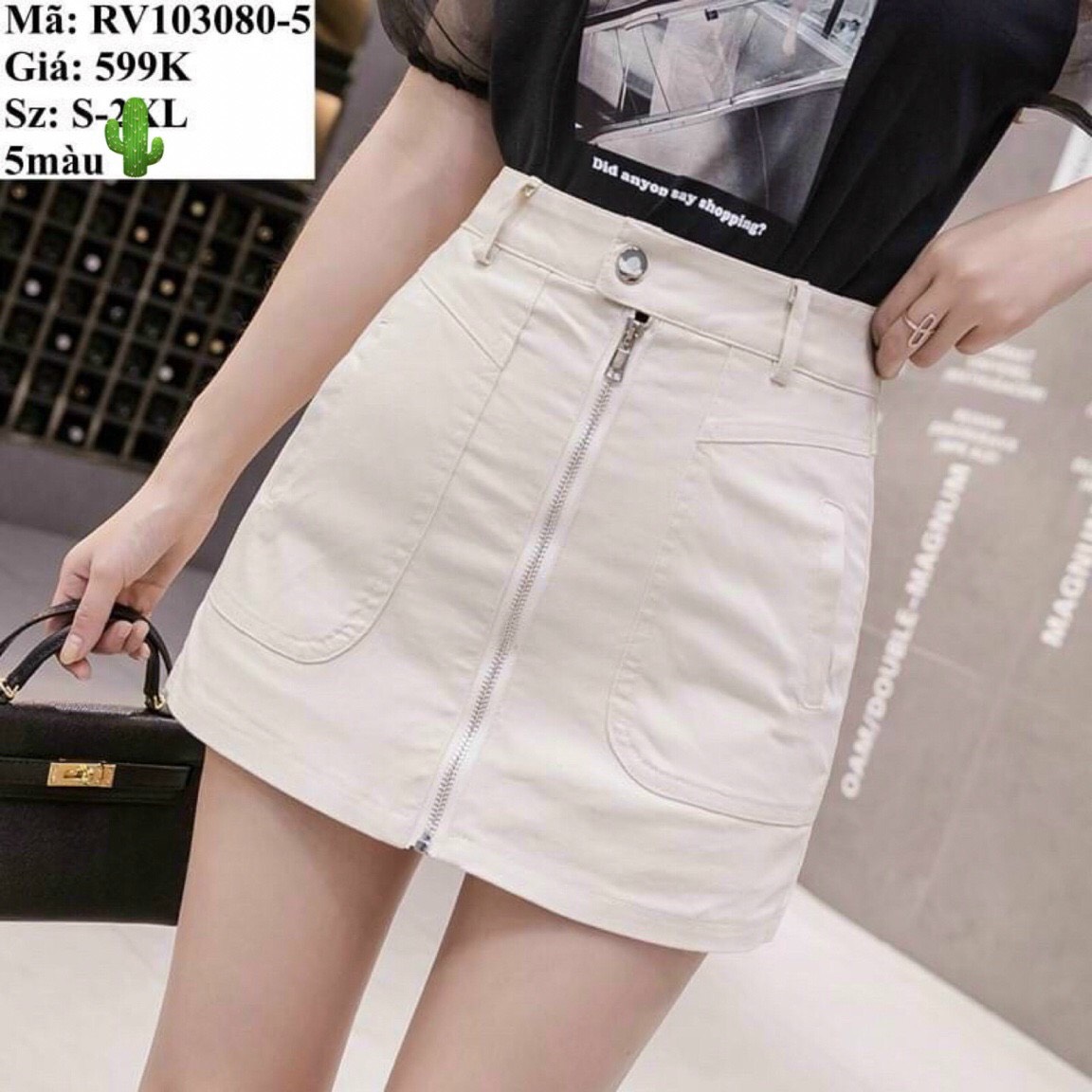 CHÂN VÁY JEAN KAKI ZÍP KÉO