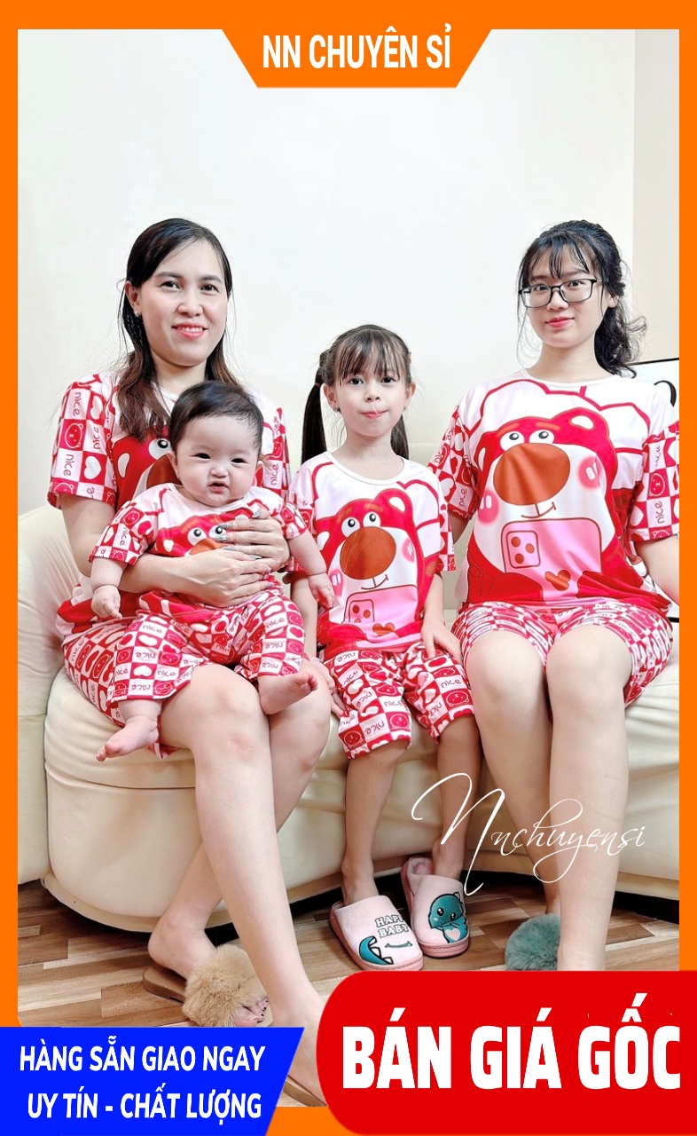Đồ bộ thun QUẦN LỬNG mẹ và bé size đến 70kg chất thun mềm mát in hình gấu hoạt hình dễ thương 🛑 Đồ bộ dài in hình 🛑 Đồ bộ hoạt hình 🛑 Bộ thun gia đình Bộ thun quần lửng in hình DBRBL FULL SIZE