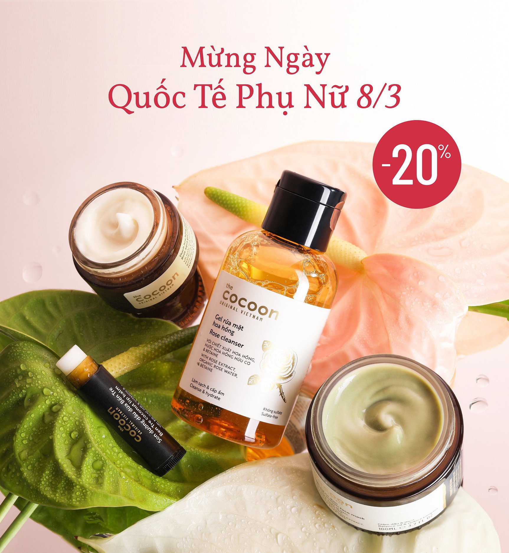 [HCM]Gel rửa mặt hoa hồng cocoon 140ml (rose cleanser)