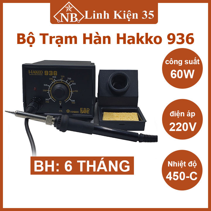 Máy hàn thiếc, trạm hàn hakko 936 220v 60w, mỏ hàn chì điều chỉnh nhiệt độ từ 200 đến 480 độ
