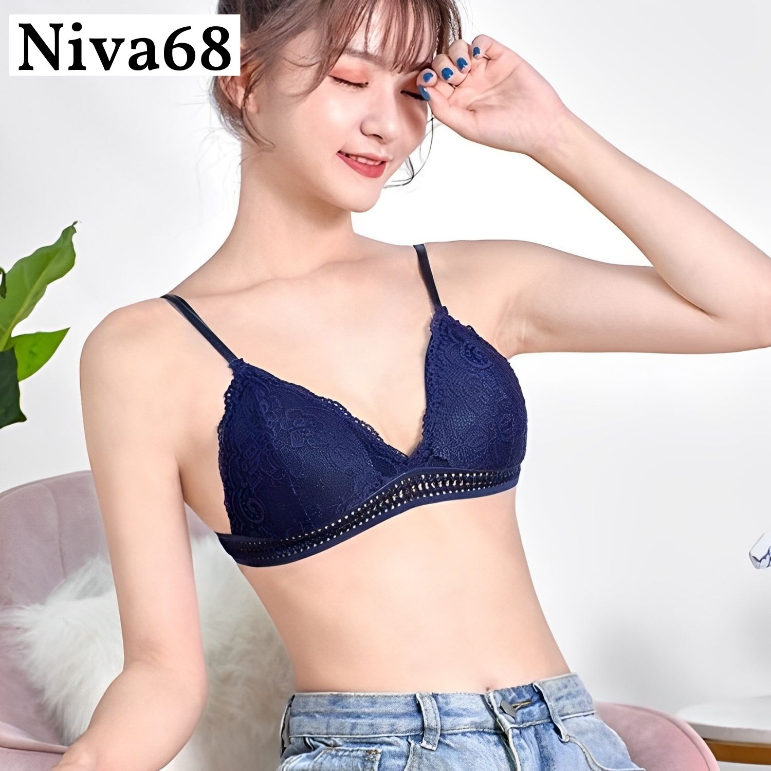 Áo bra ren 2 dây sexy đệm mút mỏng họa tiết hoa đẹp và quyến rũ, Áo ngực mút mỏng không gọng 904