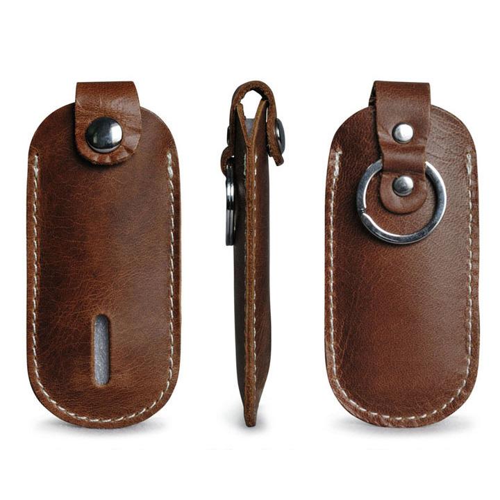 Móc Khóa Da Bò Đựng Thẻ Xe Bật Lửa USB Thẻ Từ Tròn