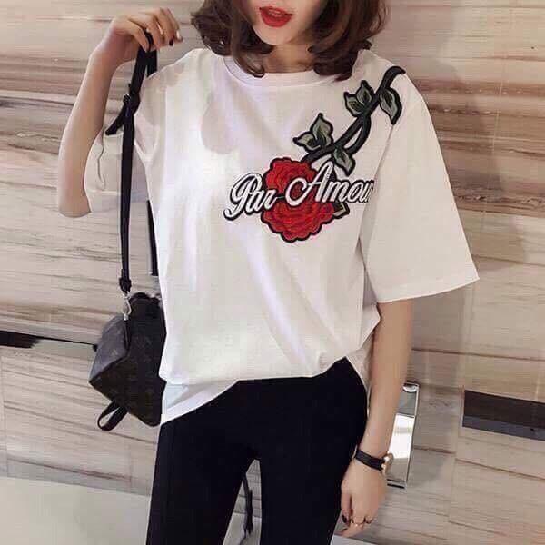[HCM]ÁO THUN COTTON NỮ HOA HỒNG-GR44