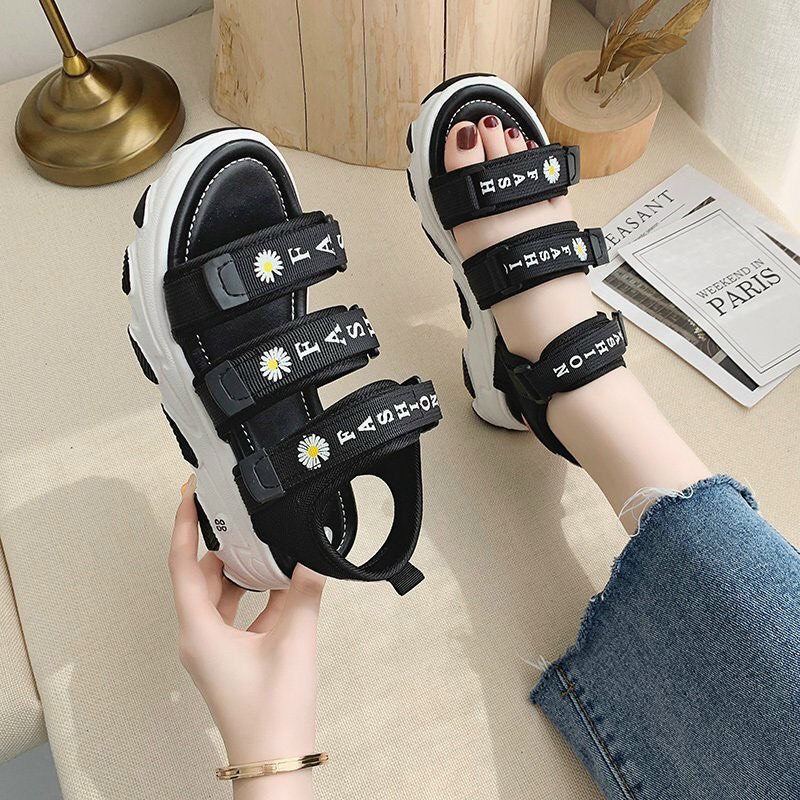 dép sandal nữ quai dán 3 nấc điểm hoa cúc
