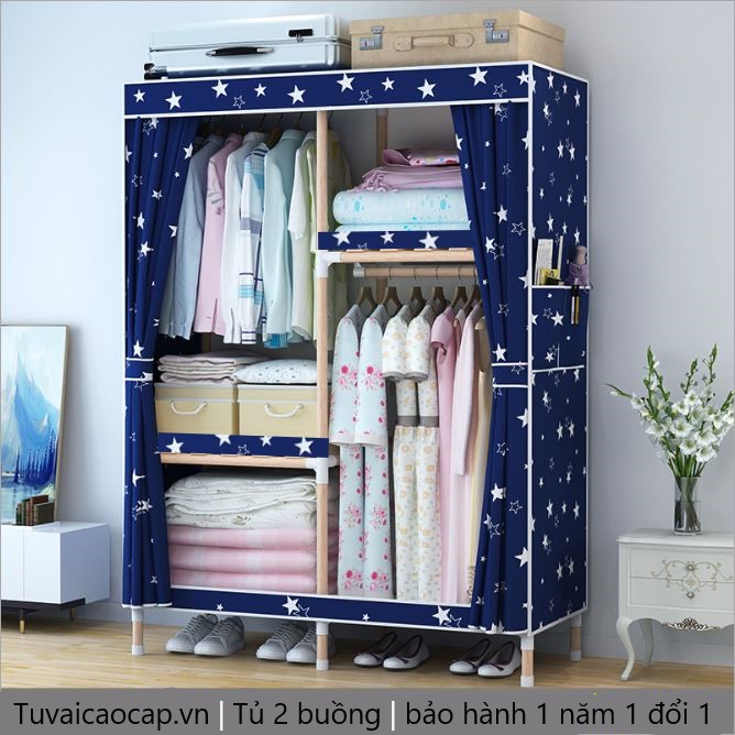 Tủ Vải Đựng Quần Áo Tủ Khung Gỗ 4 Buồng 8 Ngăn Cao Cấp Bảo Hành 12 Tháng tuvaicaocapvn