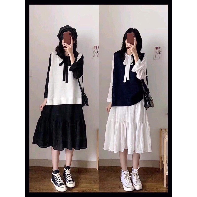 Váy cổ thắt nơ HSU0221
