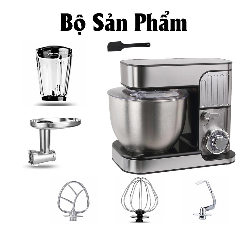 Máy trộn bột làm bánh đánh trứng đánh kem xay thịt xay trái cây cán sợi mì,sợi phở.... làm bếp toàn năng 9 trong 1, hàng chính hãng