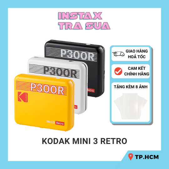 [HCM] Máy in ảnh (kết nối bluetooth) Kodak Mini 3 Retro P300R - Hàng chính hãng - Bảo hành 1 năm - Tặng kèm 8 tấm ảnh