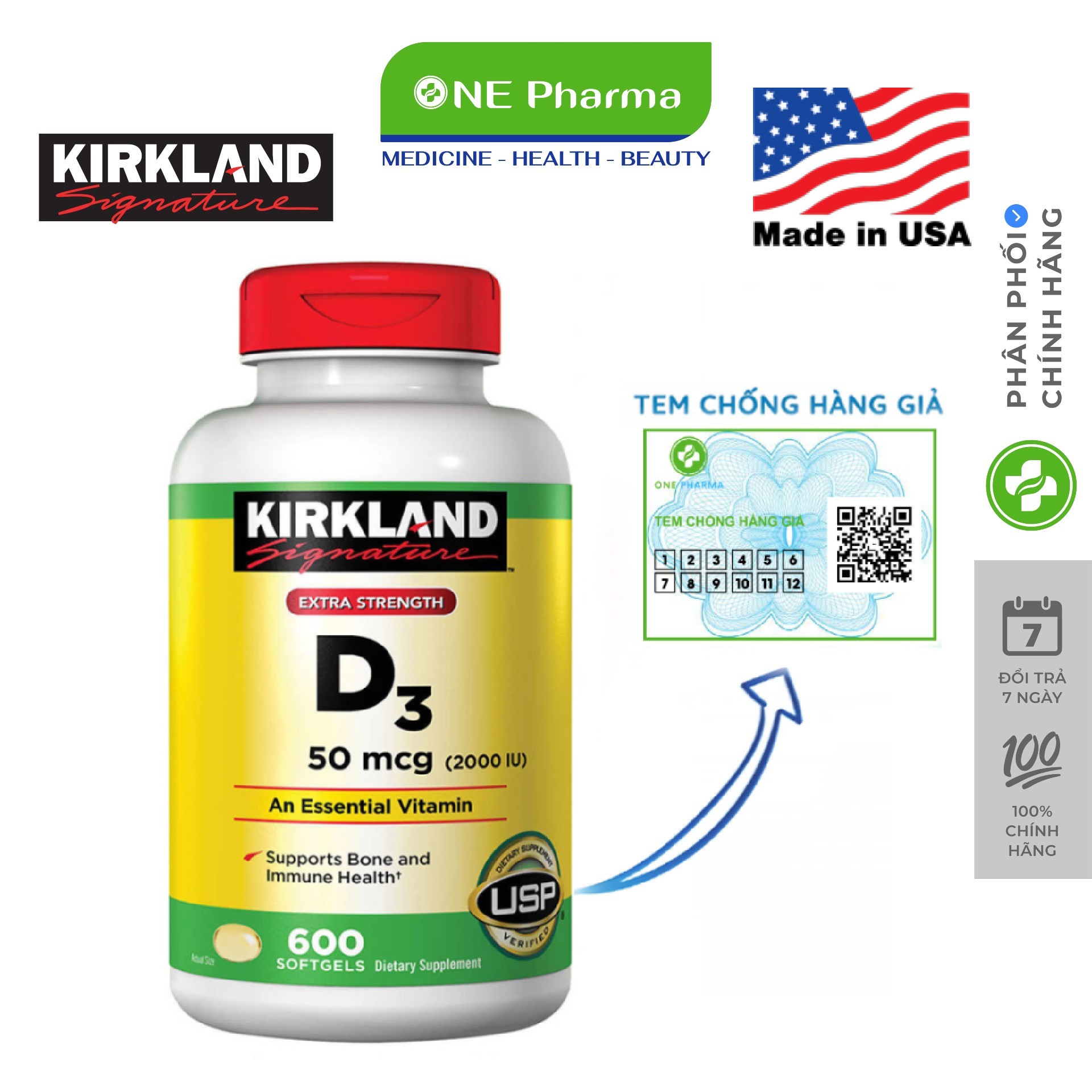 Viên uống bổ sung vitamin d3 kirkland signature vitamin d3 2000iu 600 viên của mỹ