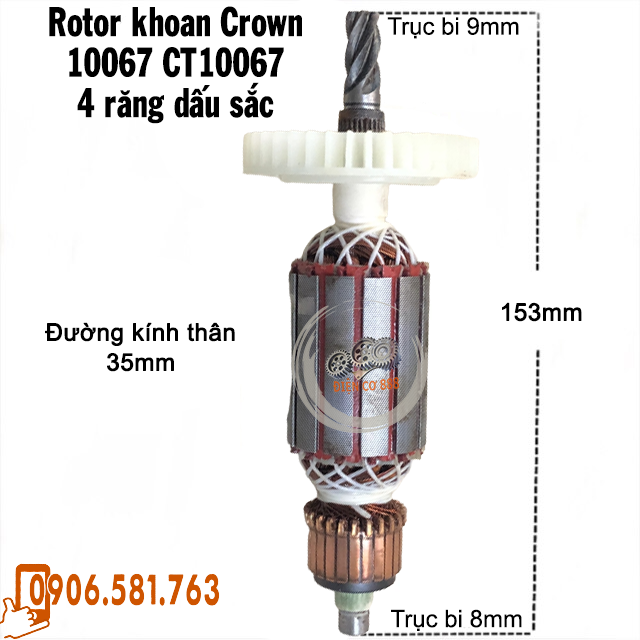 Rotor khoan Crown CT10067 5 răng 220V - Tặng chổi than