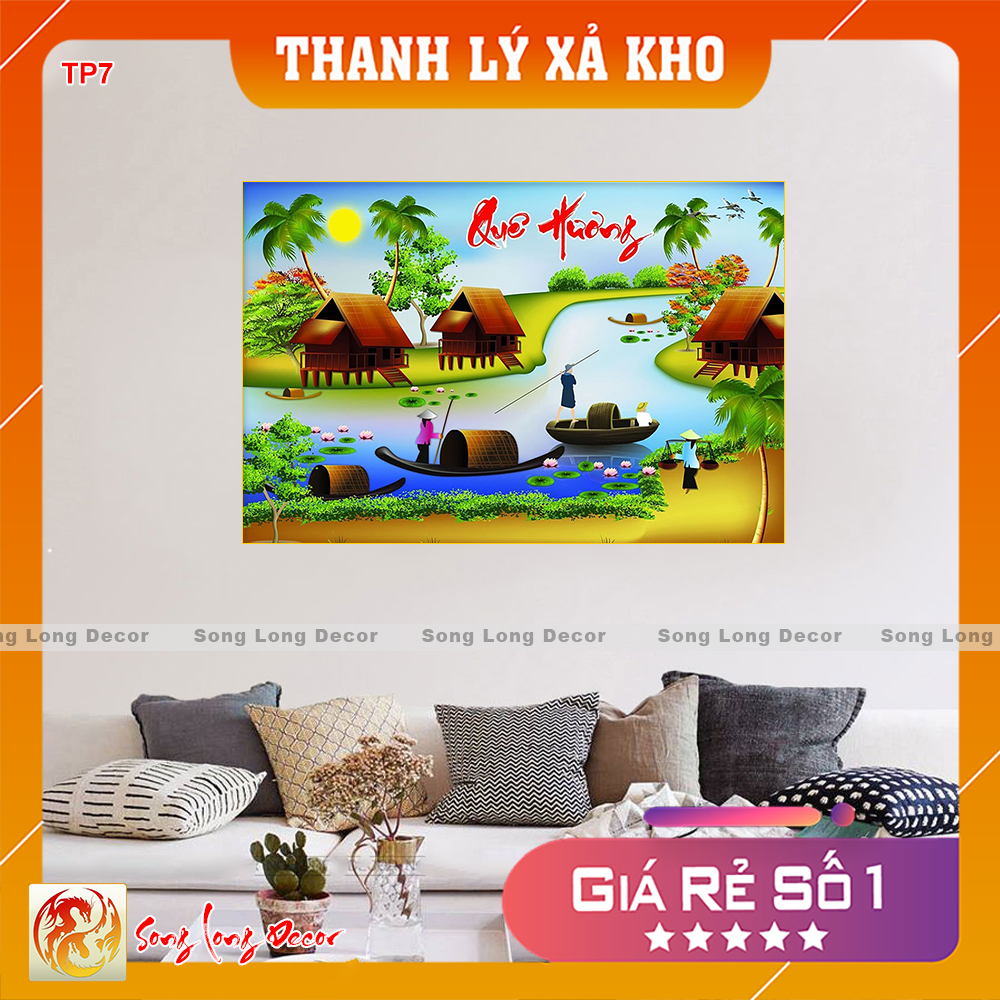 [THANH LÝ SẢ KHO] Tranh dán tường 3d - Tranh 3D Thư Pháp  - Tranh Quê Hương- Giấy dán tường 3d - Song Long Decor - TP7