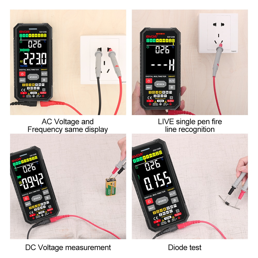GVDA Smart Multimeter Auto Range True RMS NCV DC AC Tester Automatic Voltmeter Temperature Measure Digital Multi-Meter