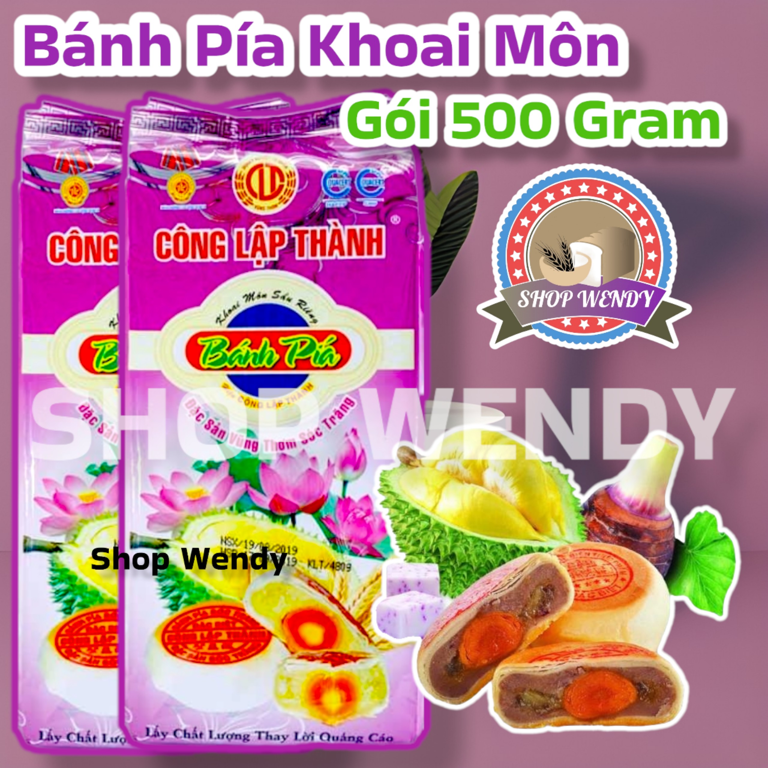 2 Gói Bánh Pía Sóc Trăng Khoai Môn Sầu Riêng Trứng Muối (500g/1 Gói){ Bánh Trung Thu, Bánh Kẹo, Bánh Pía, Lạp Xưởng, Đặc Sản Sóc Trăng }