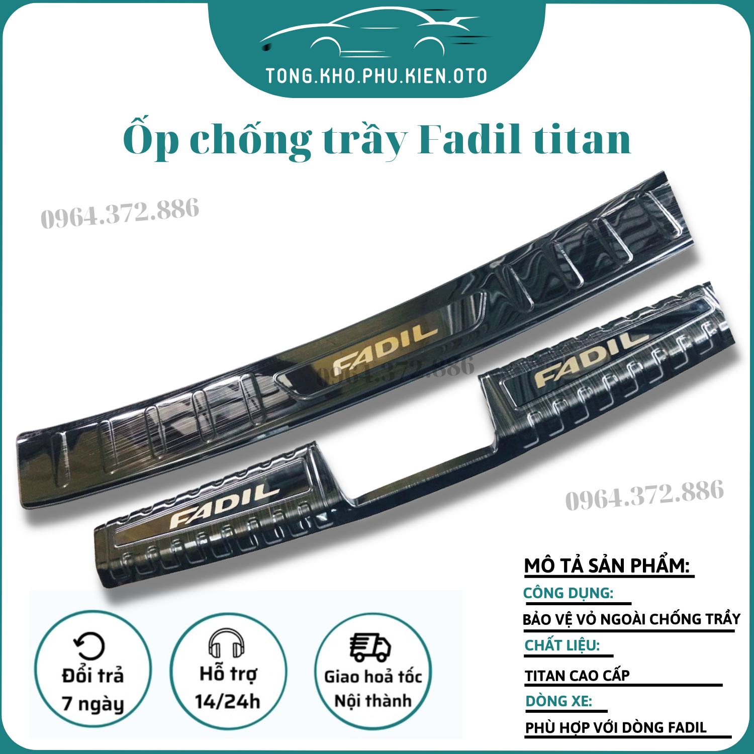 Ốp chống trầy cốp trong ngoài xe VinFast Fadil 2019-2023, chất liệu Titan cao cấp