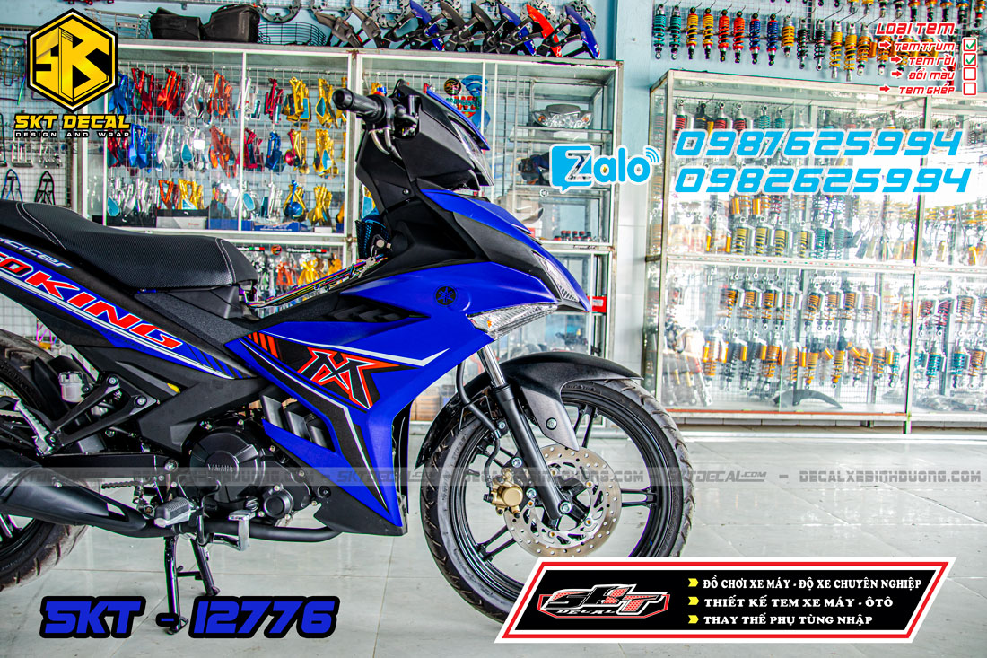 tem trùm xe exciter 150 xanh đen đỏ mxking