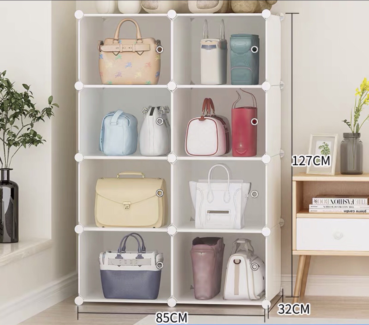 HÀNG HOT-TỦ ĐỂ TÚI XÁCH LẮP GHÉP- TỦ ĐỂ TÚI- TỦ ĐỰNG TÚI 8 Ô-Tủ đựng túi xách và giày