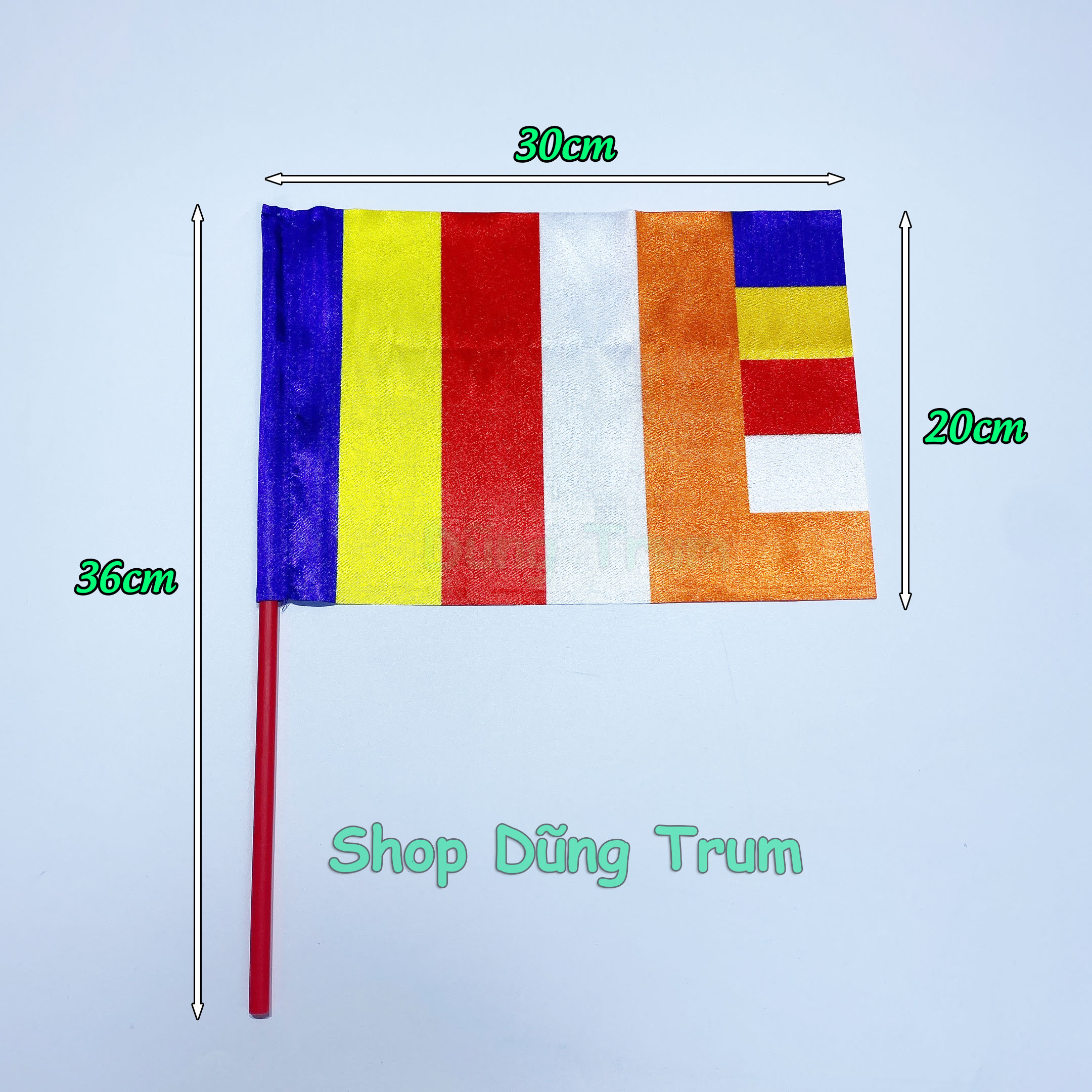 Cờ Phật Giáo cầm tay vải phi bóng bền đẹp