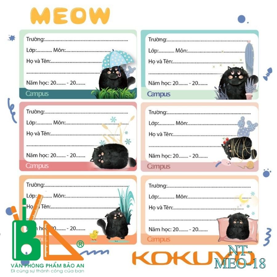 Nhãn vở Campus Meow NT-MEO-18 (18 nhãntúi)